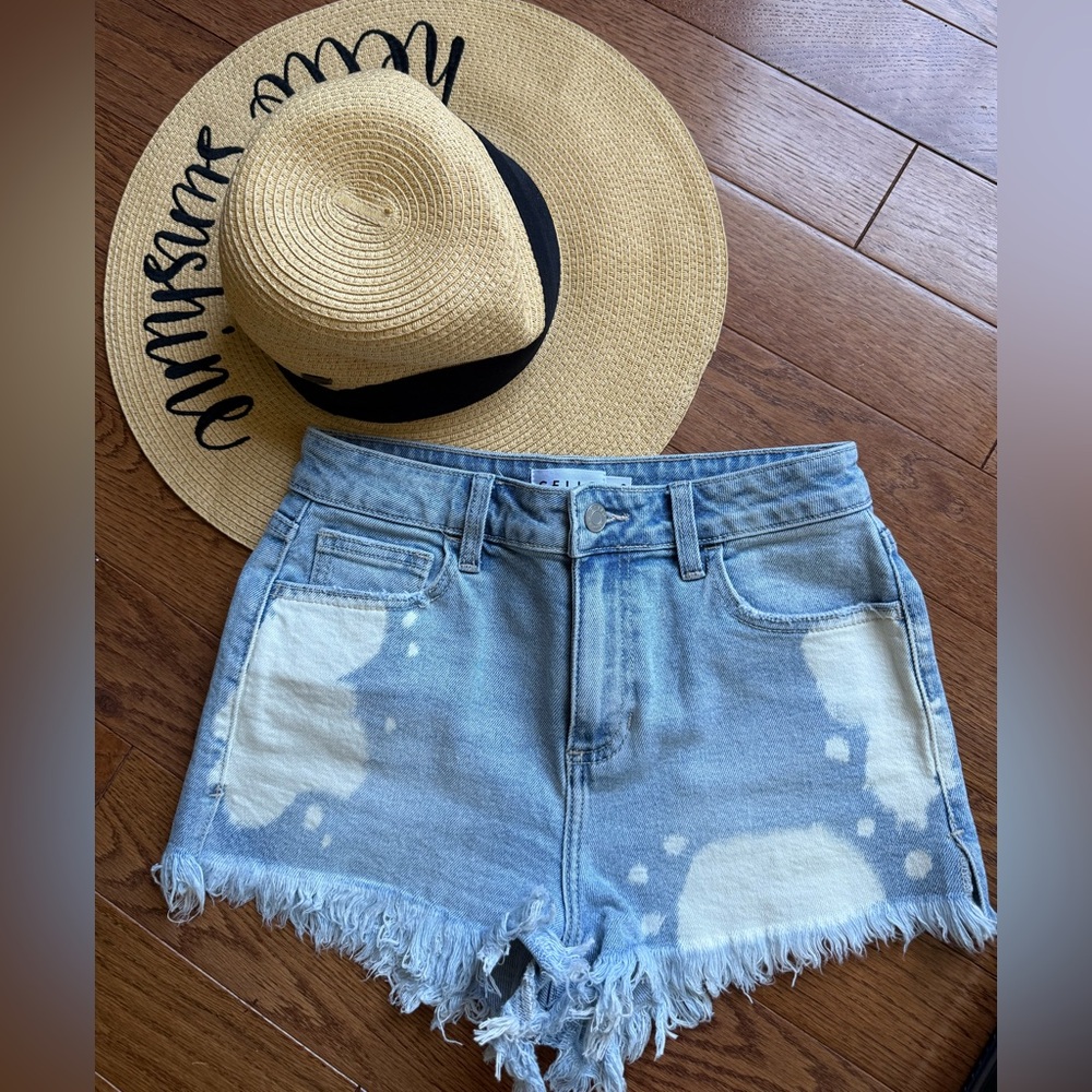 NanaMacs Reserved For Fun High Rise Splatter Frayed Cello Shorts
